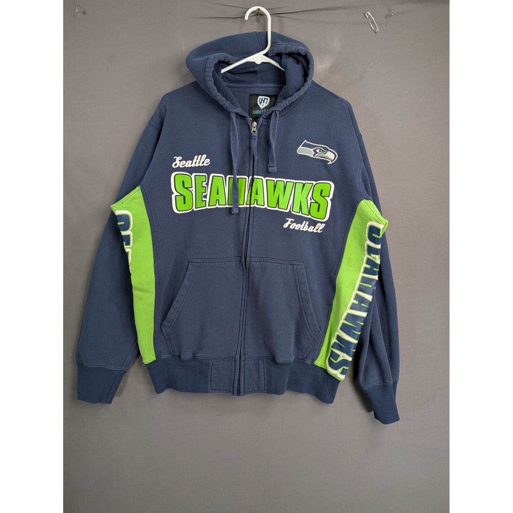 Seattle Seahawks Hands High Navy Blue Full Zip Hoodie Mens Large NFL Football
